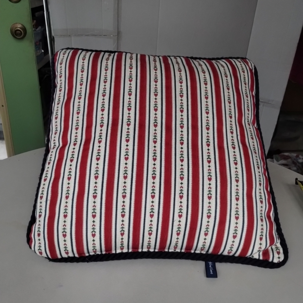 Ashford Court Stripe Red & White Accent Pillow Square 15" Hearts Colorful Summer